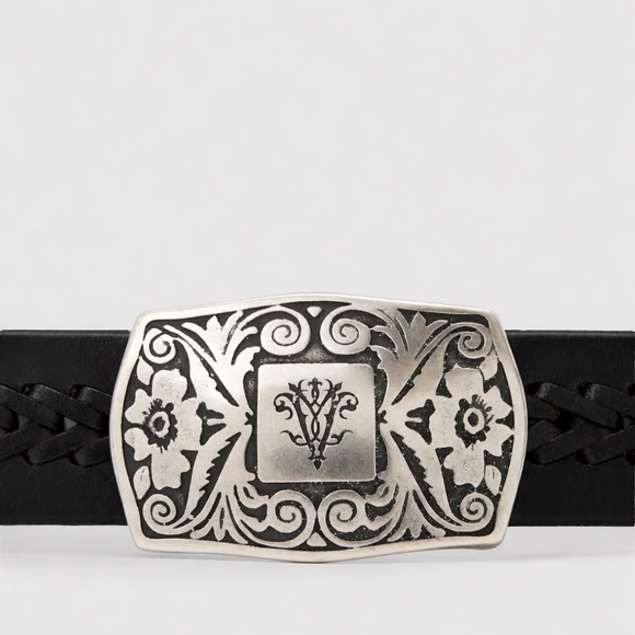 $398 Brand New John Varvatos Collection 25 MM Winston Plaque Belt Size 38